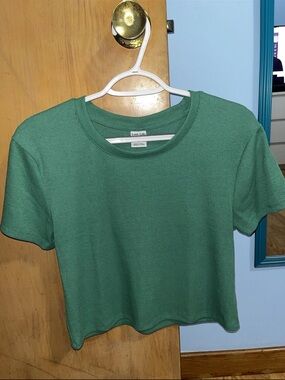 Love Life Green Short Sleeve Ribbed Crop Top